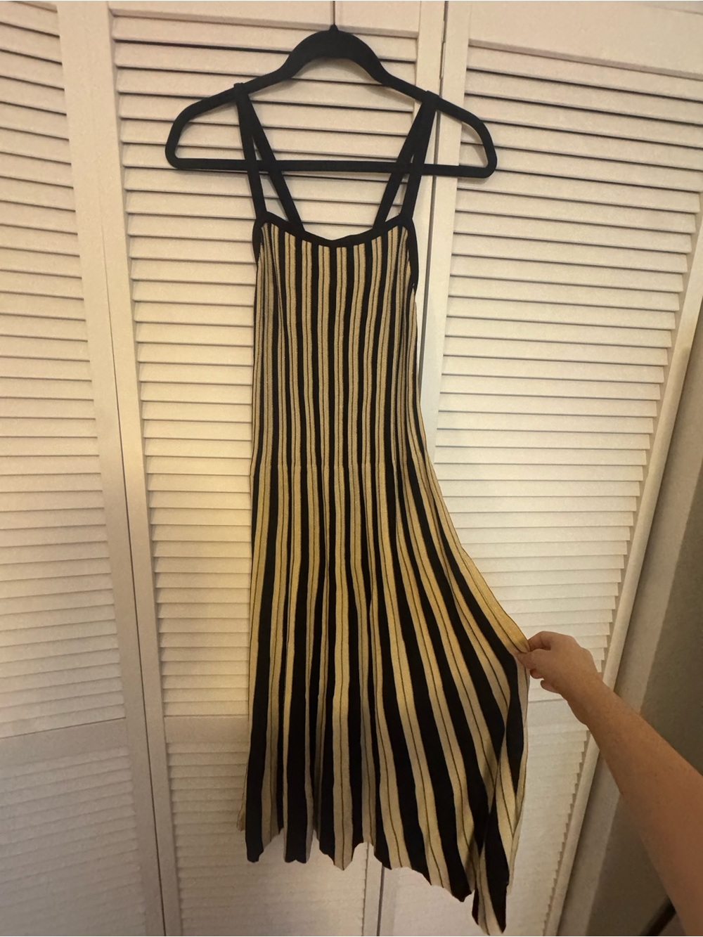 Mango Striped beige and black knitted Midi Dress